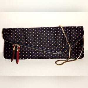 NWT! Henri bendel navy embroidered flower print clutch shoulder bag